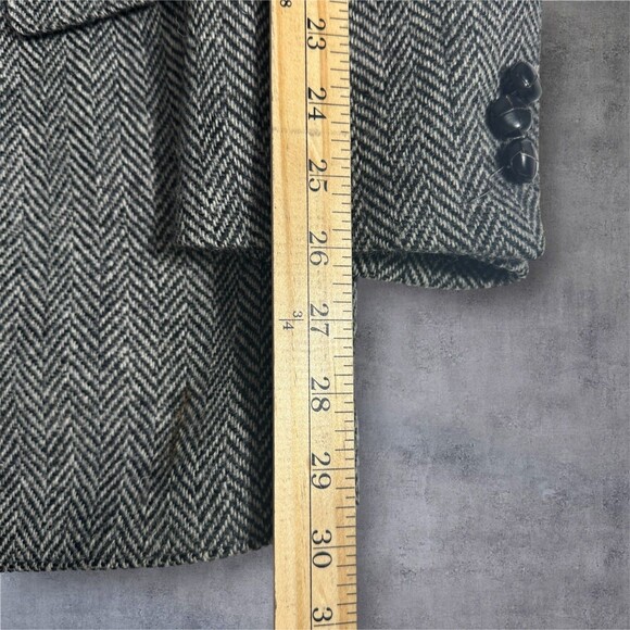 Vintage TWEED WOOL Mens Blazer Sport Coat Two Button Jacket 44L Gray Herringbone - Picture 11 of 15